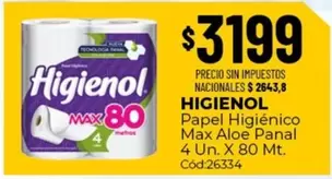 Higienol - Papel Higiénico Max Aloe Panal