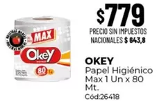 Okey - Papel Higi00enico Max 1 Un x 80 Mt.
