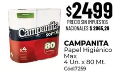 Campanita - Papel Higi00enico Max 4 Un. x 80 Mt. C0d:7259