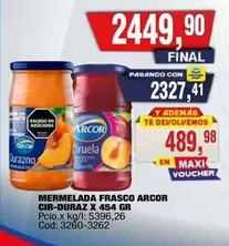 Arcor - MERMELADA FRASCO ARCOR CIR-DURAZ X 454 GR