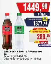 Coca cola - GAS. COCA / SPRITE / FANTA 600 cc