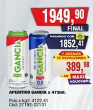 Gancia - APERITIVO GANCIA x 473ml.