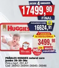 Huggies - PAÑALES natural care jumbo 28-30-36u