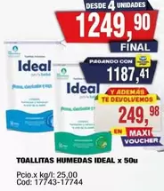 Ideal - TOALLITAS HUMEDAS x 50u