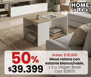 Origen - Mesa ratona con estante blanco/roble, x 2 u. Cod. 621573