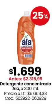 Ala - Detergente concentrado, x 300 ml.