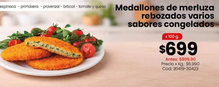 X$ - Medallones de merluza rebozados varios sabores congelados