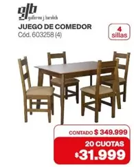 JUEGO DE COMEDOR Cód. 603258 (4 sillas)