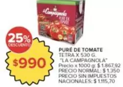 La Campagnola - PURÉ DE TOMATE TETRA X 530 G