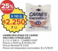 Carrefour - Hamburguesas de Carne Vacuna Congelada
