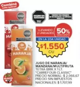 Carrefour - JUGO DE NARANJA/MANZANA/MULTIFRUTA TETRA BRICK