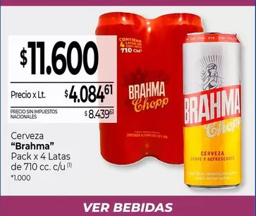 Brahma - Cerveza Pack x 4 Latas