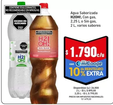 H2oh - Agua Saborizada H2OH!, Con gas, 2,25 L o Sin gas, 2 L
