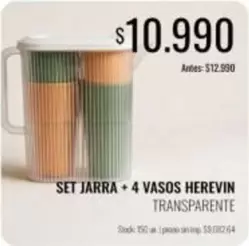 SET JARRA + 4 VASOS