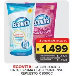 Ecovita - Jabon Liquido Baja Espuma Clasico/Intense
