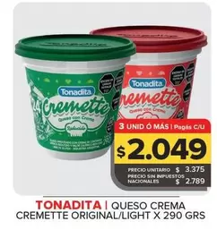 Tonadita - Queso Crema Cremette Original/Light