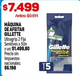 Gillette - MÁQUINA DE AFEITAR Ultragrip 2 Fija SEnitives x 5Un