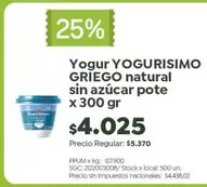 Yogurísimo - YOGURISIMO GRIEGO natural sin azúcar pote x 300 gr
