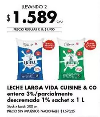 X$ - LECHE LARGA VIDA CUISINE & CO entera 3%/parcialmente descremada 1% sachet