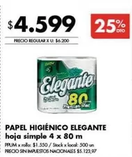 Elegante - PAPEL HIGIÉNICO hoja simple 4 x 80 m