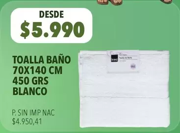 krea - TOALLA BAÑO 70X140 CM 450 GRS BLANCO