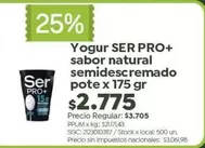 Ser - Yogur PRO+ sabor natural semidescremado pote