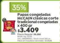 X$ - Papas congeladas corte tradicional congeladas