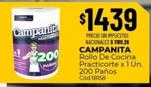 Campanita - Rollo De Cocina Practicorte x 1 Un. 200 Paños Cód:18158