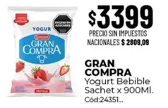 Gran Compra - Yogurt Bebible Sachet x 900Ml. Cód:24351