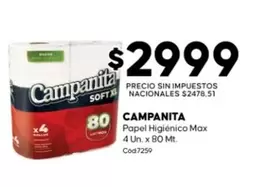 Campanita - Papel Higi9enico Max 4 Un. x 80 Mt.