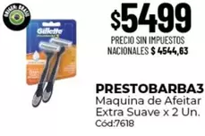 Gillette - PRESTOBARBA3 Maquina de Afeitar Extra Suave x 2 Un. Cód:7618