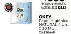 Okey - Papel Higi00enico NATURAL 4 Un. X 30 Mt. C00d:26446