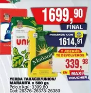 Suave - YERBA TARAGUI/UNION/MANANITA x 500 gr. Cod: 26376-26378-26380