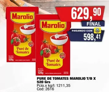 Marolio - PURE DE TOMATES T/B X 520 GRS
