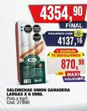union ganadera - Salchichas Largas X 6 Unid. Cod: 27890