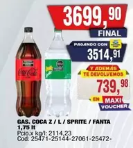 Coca cola - GAS. COCA Z / L / SPRITE / FANTA 1,75 LT