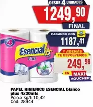 Esencial - PAPEL HIGIENICO blanco plus 4x30Mts