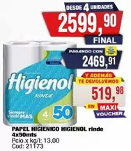 Higienol - PAPEL HIGIENICO RINDE 4x50mts