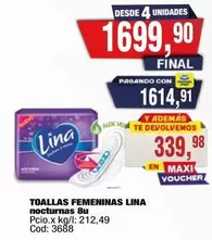 Lina - TOALLAS FEMENINAS nocturnas 8u Cod: 3688
