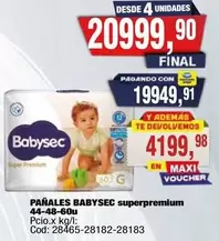 Babysec - Pañales superpremium 44-48-60u