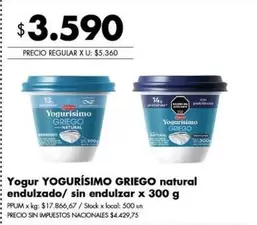 Yogurísimo - YOGUR YOGURÍSIMO GRIEGO natural endulzado/ sin endulzar