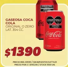 Coca cola - GASEOSA COCA COLA ORIGINAL O ZERO LAT. 354 CC.