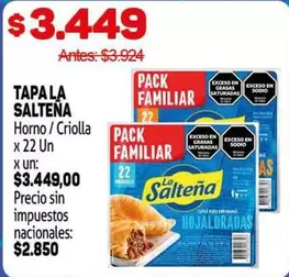 La Salteña - TAPA LA SALTEÑA Horno / Criolla x 22 Un