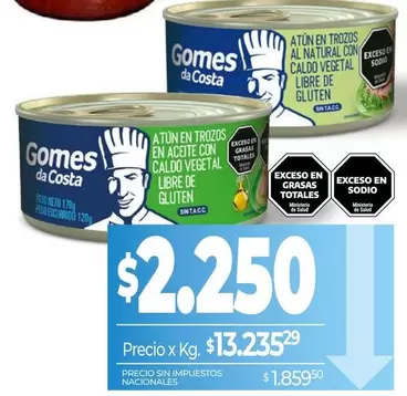 Gomes da Costa - Atún en trozos al natural con caldo vegetal libre de gluten