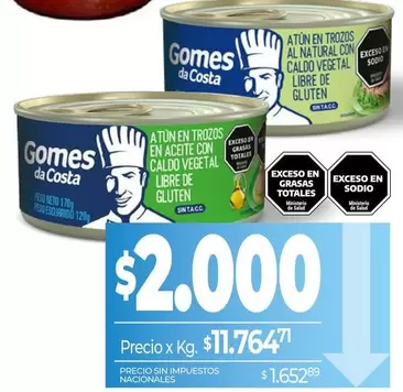 Gomes da Costa - Atún en trozos al natural con caldo vegetal