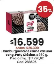 Paty - Hamburguesa de carne vacuna cong. Clásico, x 960 g. Cod. 288505