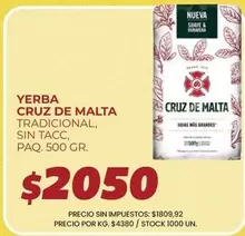 Cruz de Malta - YERBA CRUZ DE MALTA TRADICIONAL, SIN TACC, PAQ. 500 GR.