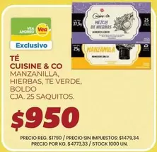 Vea - Té Cuisine & Co Manzanilla, Hierbas, Té Verde, Boldo