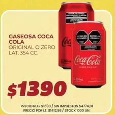 Coca cola - Gaseosa Original o Zero
