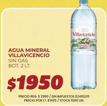 Villavicencio - AGUA MINERAL SIN GAS BOT. 2 LT.
